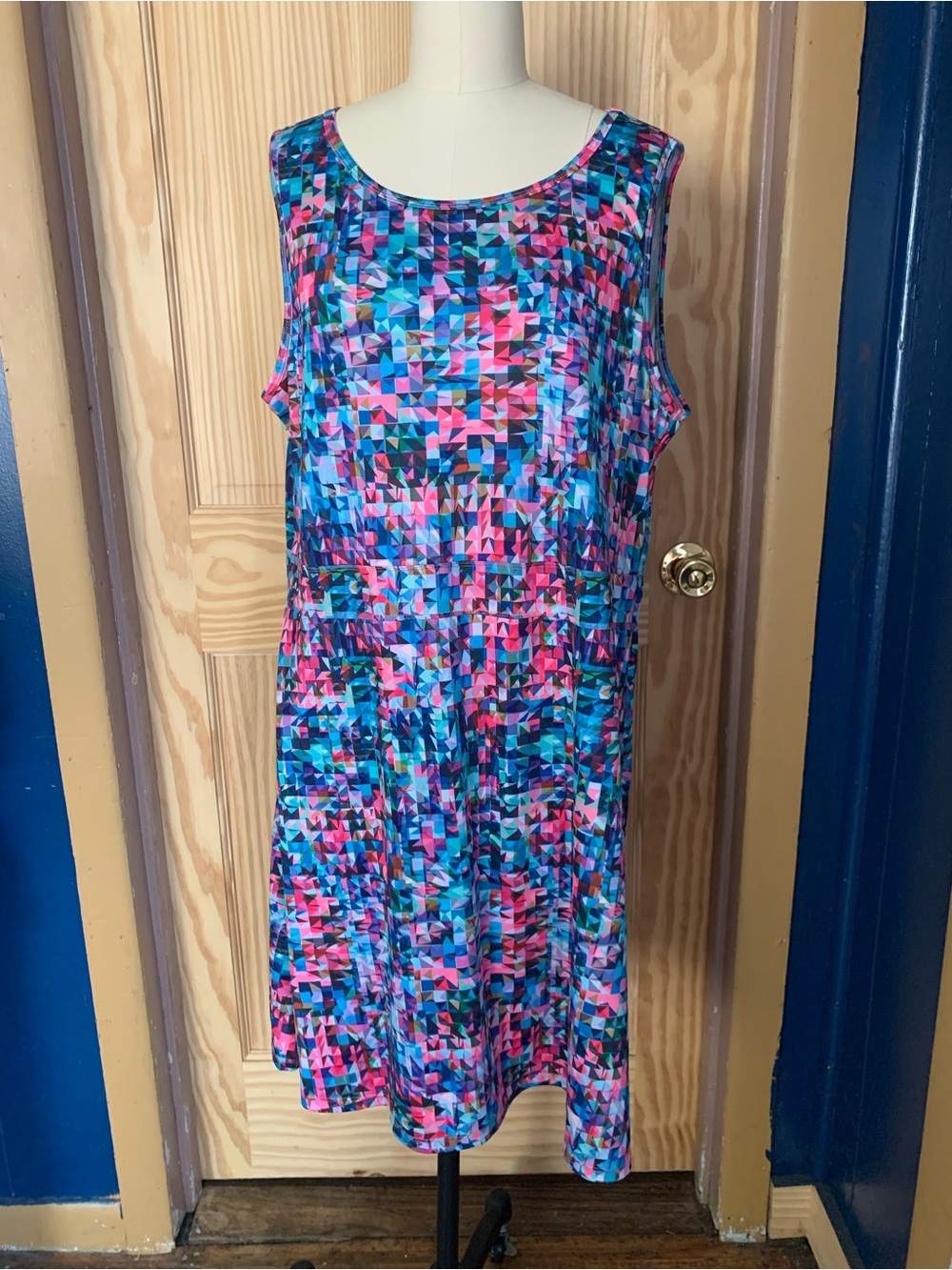 Reel Legends Sleeveless Geometric Mosaic Dress in Pink & Blue